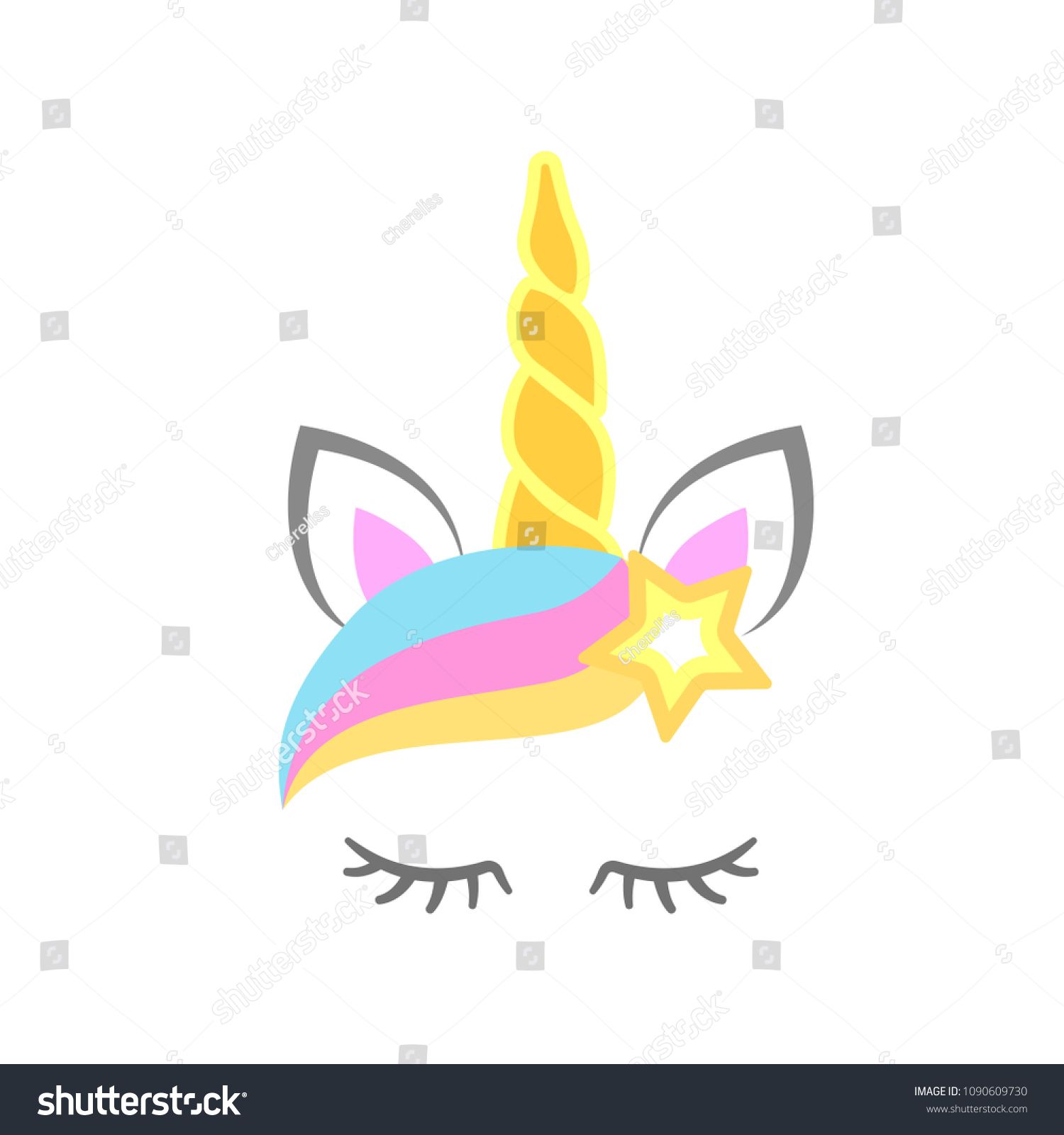 1500x1600 Cute Unicorn Face With Star Unicorn Head Vector Illustrationface