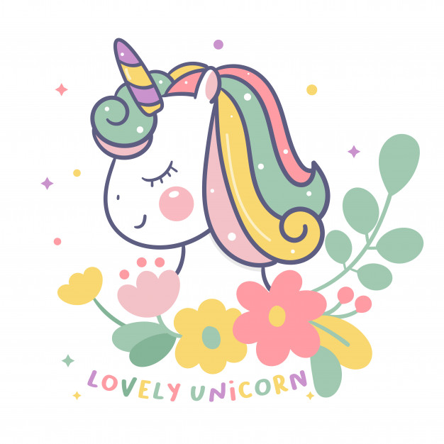 626x626 Cute Unicorn Heads Vector With Flower Cartoon Vector Premium