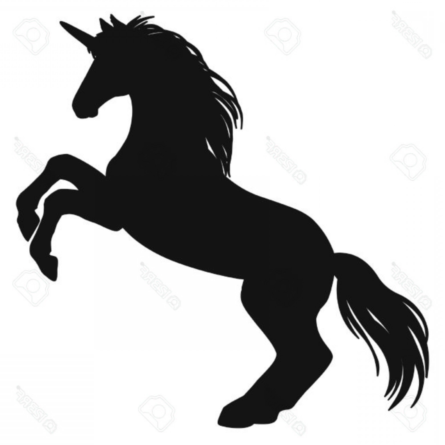 1560x1560 Photostock Vector Rearing Unicorn Black Silhouette Hand Drawn