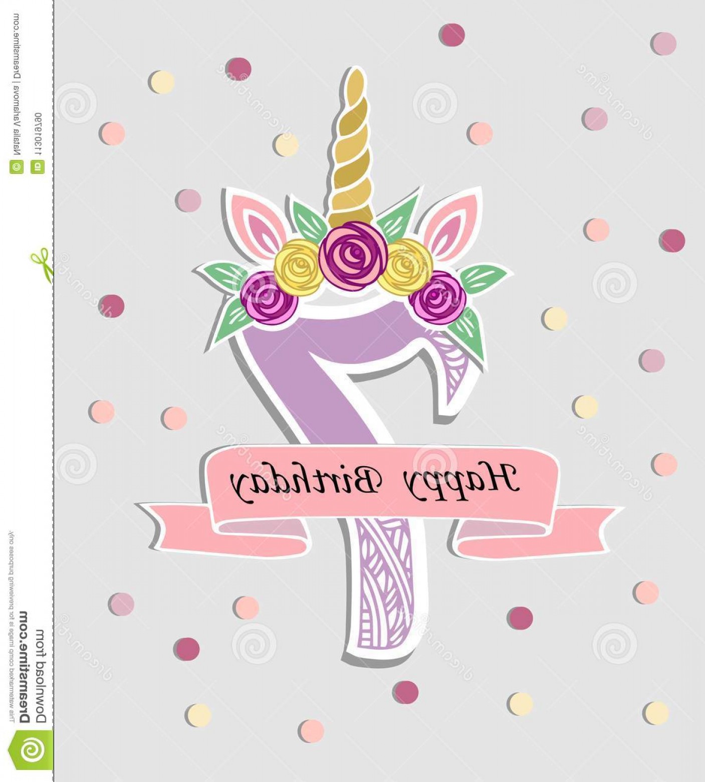 1407x1560 Vector Illustration Number Seven Unicorn Horn Ears Flower Wreath