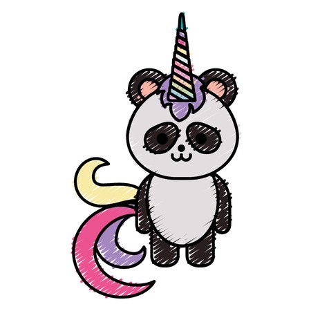 450x450 Cute Fantasy Panda Bear With Unicorn Horn Vector Illustration