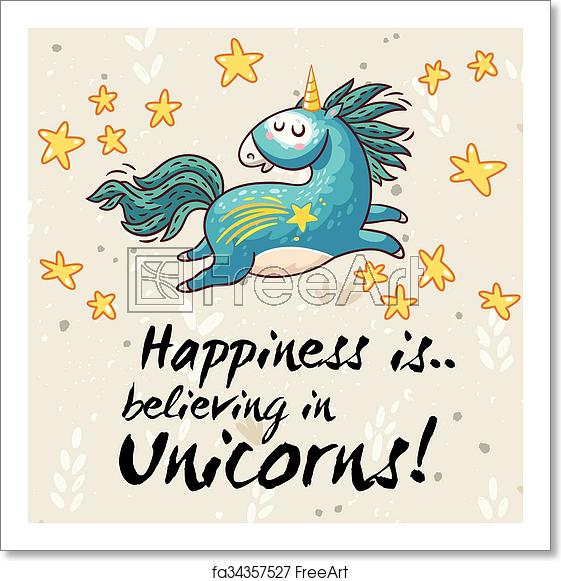 561x581 Free Art Print Of Happy Card With Cute Unicorn Vector Cartoon