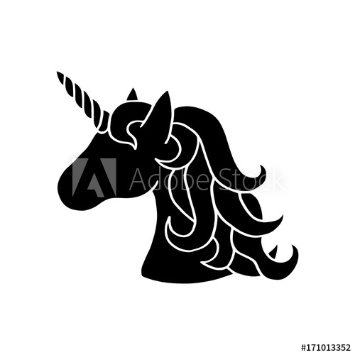500x500 Black Silhouette Of Unicorn Vector Illustration Drawing, Isolated