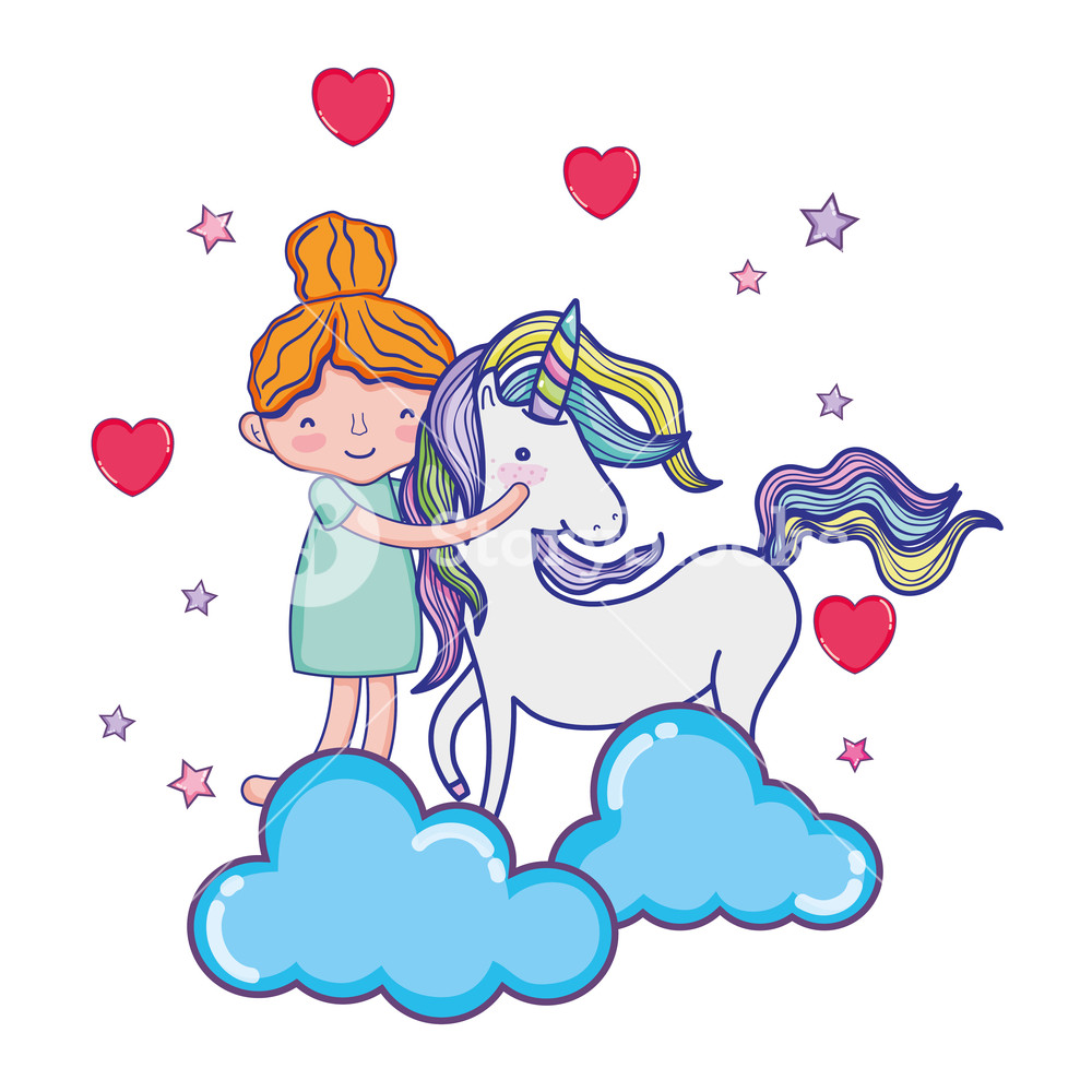 1000x1000 Happy Girl Hugging Cute Unicorn Vector Illustration Royalty Free