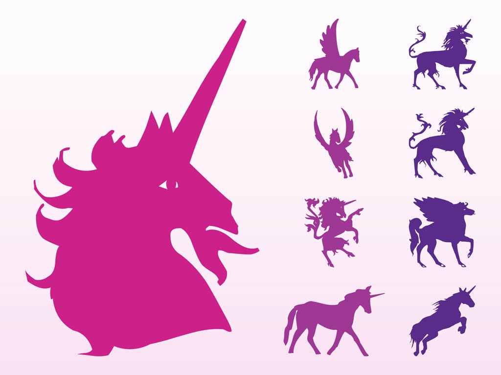 1024x765 Unicorns And Horses Silhouettes Vector Art Graphics