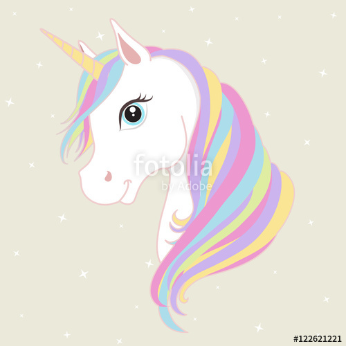 500x500 White Unicorn Vector Head With Mane And Horn Unicorn On Starry