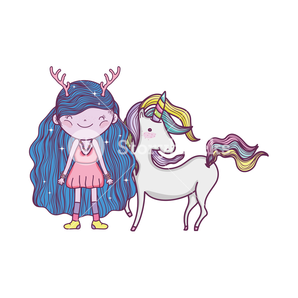 1000x1000 Cute Little Fairy With Unicorn Vector Illustration Design Royalty