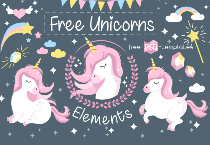 Set Of Unicorn Vector Elements 712x493 Set Of Unicorn Vector Elements