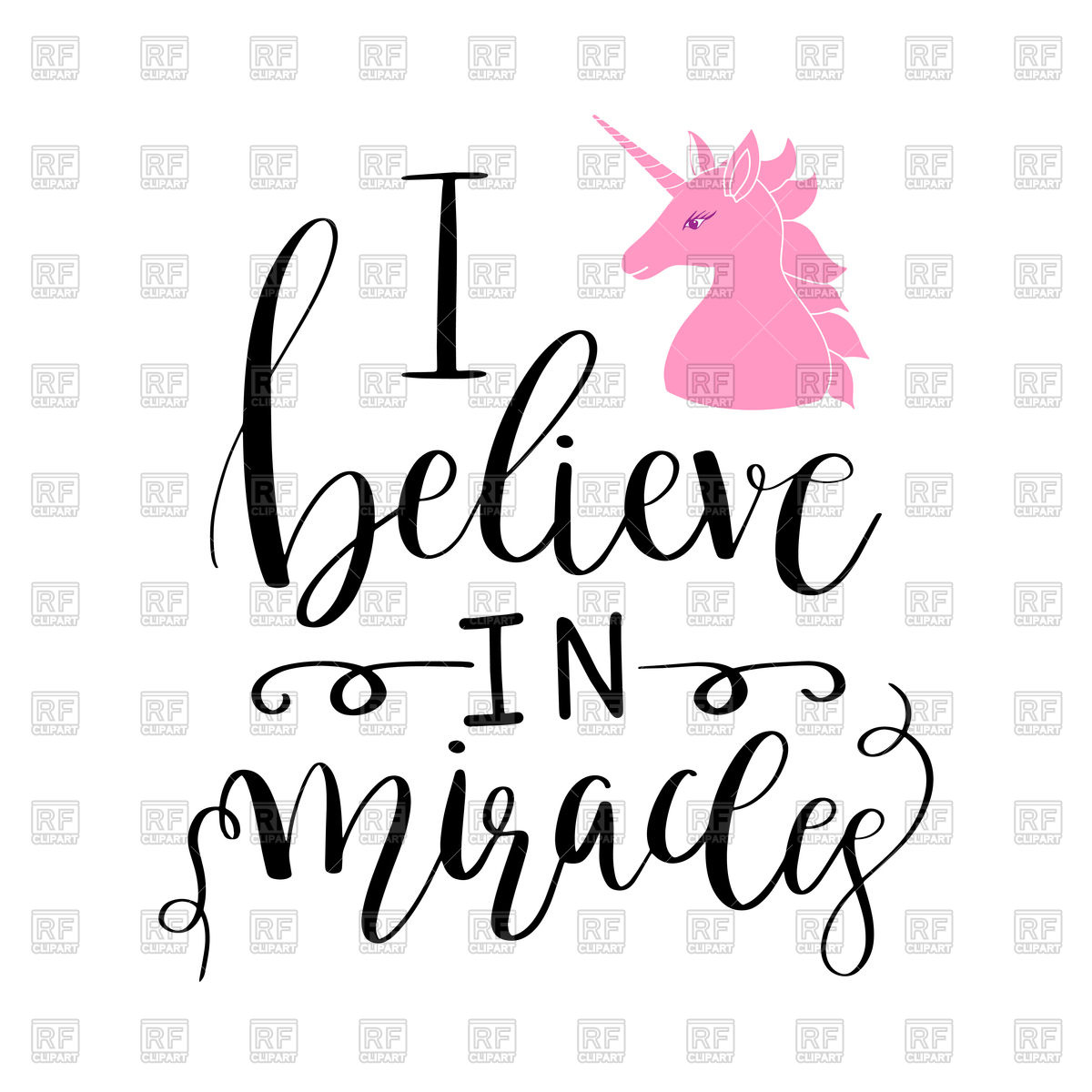 Calligraphic Phrase I Beleive In Miracles And Pink Unicorn Vector 1200x1200 Calligraphic Phrase I Beleive In Miracles And Pink Unicorn Vector