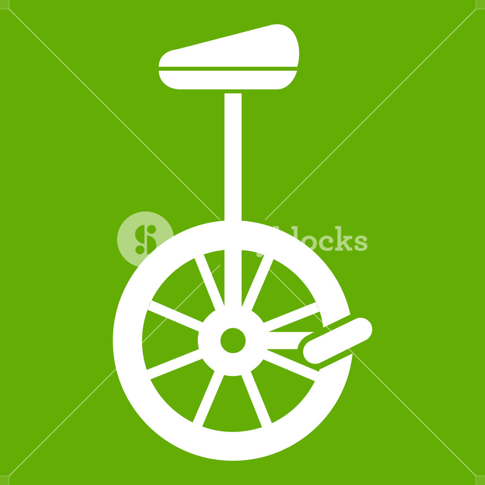 1000x1000 Unicycle Icon White Isolated On Green Background Vector