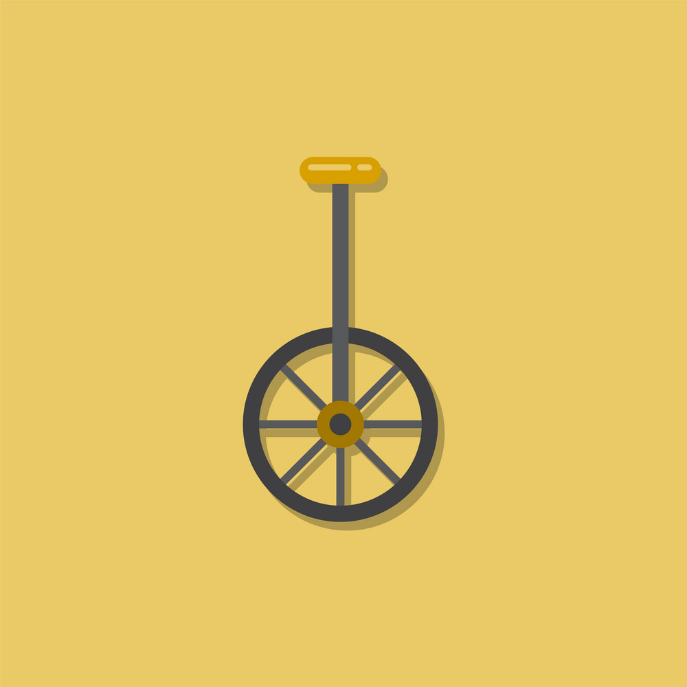 1000x1000 Unicycle One Wheel Bicycle Cartoon Flat Style In Vector