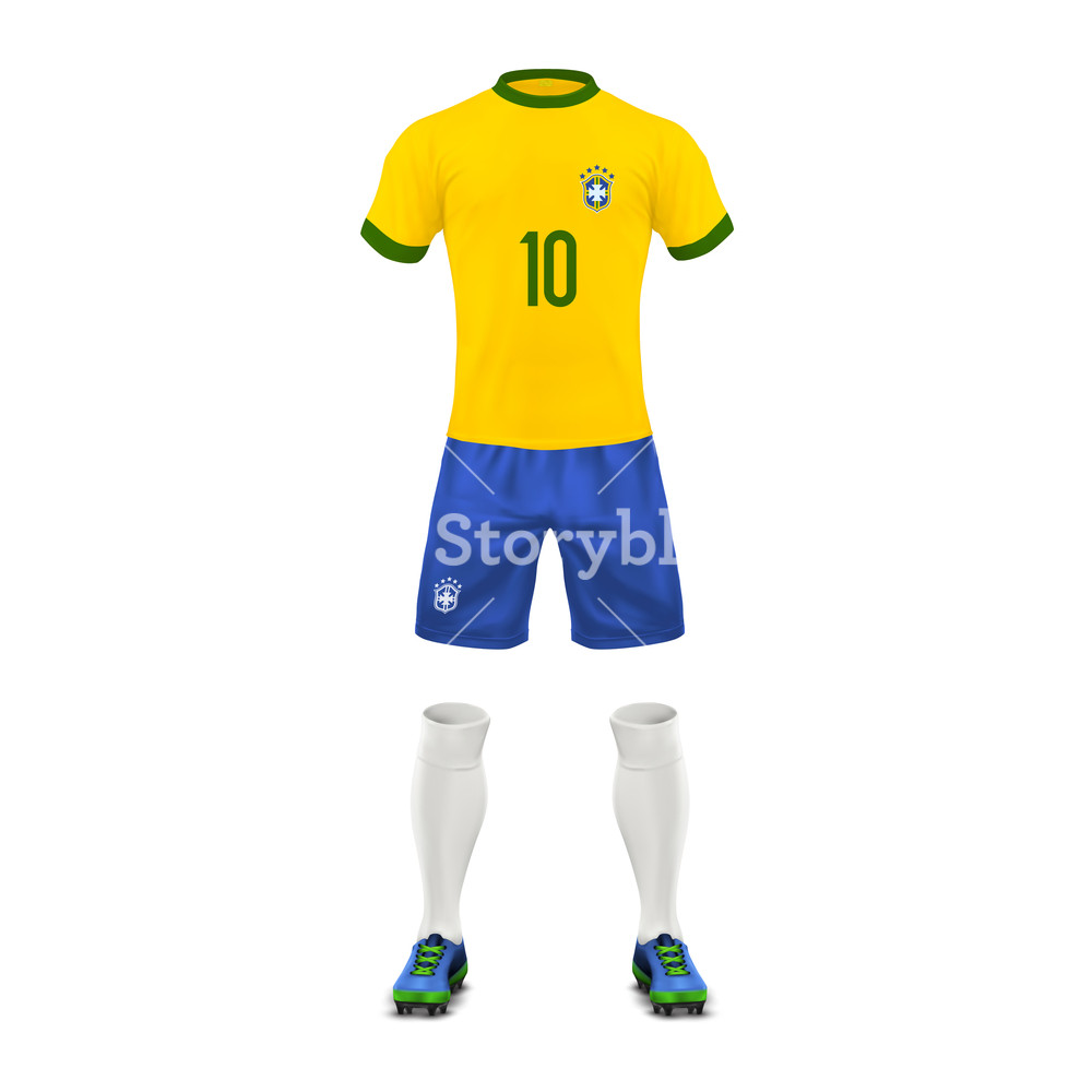 1000x1000 Vector Realistic Soccer Uniform Of A Brazil Team, Set Of Sports