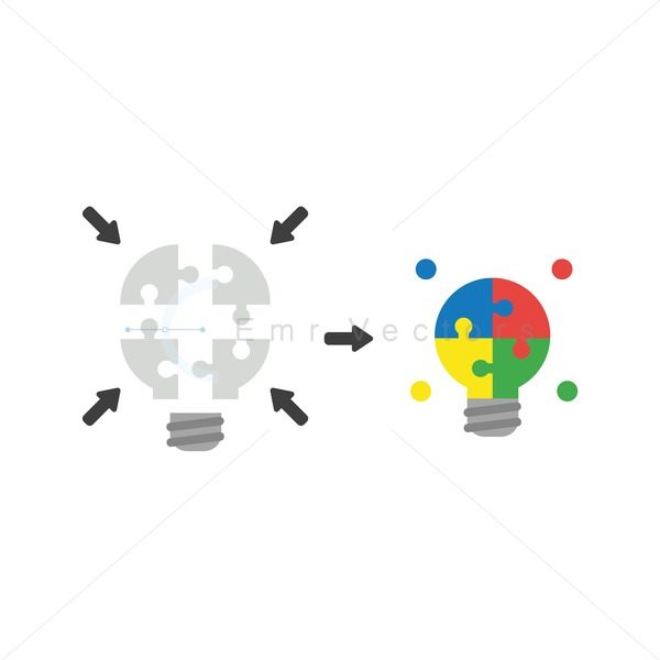 600x600 Vector Icon Concept Of Puzzle Pieces Light Bulb Unite And Glowing
