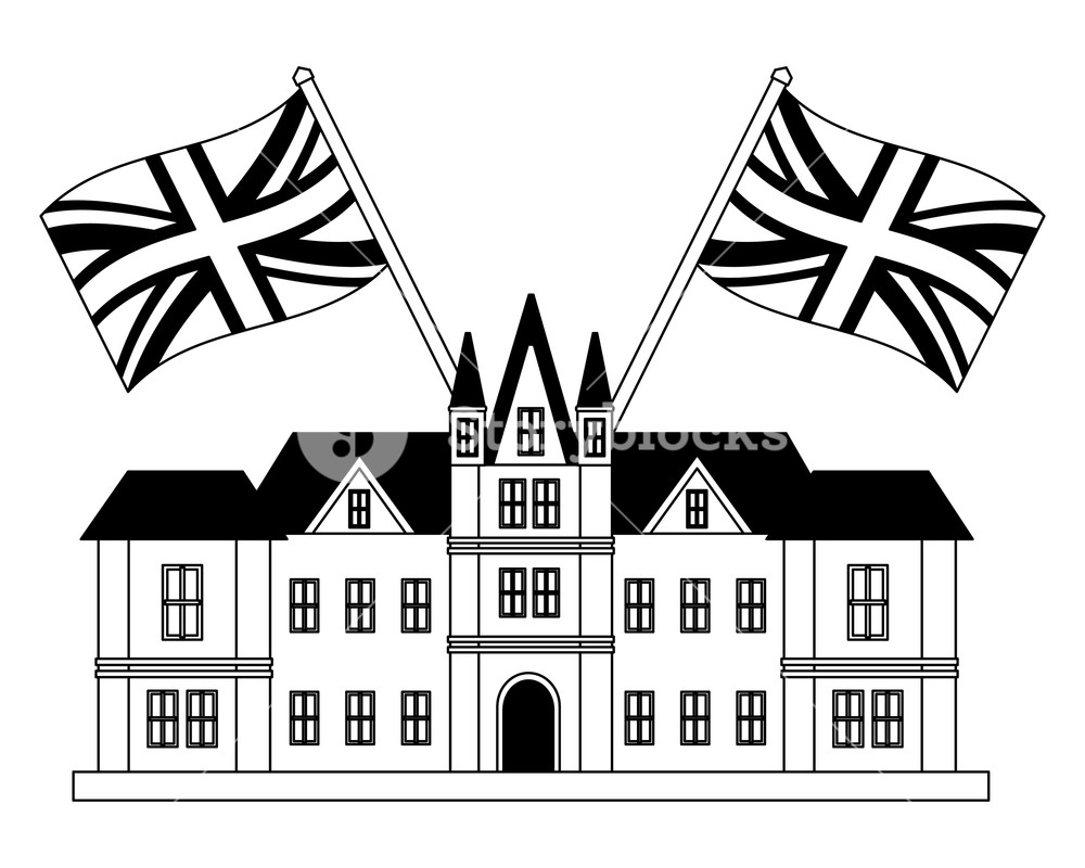 1000x800 Edinburgh Castle United Kingdom Flags Vector Illustration Black