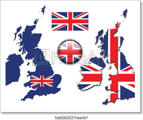 560x470 Free Art Print Of England Uk Flag, Map, Button Vector United