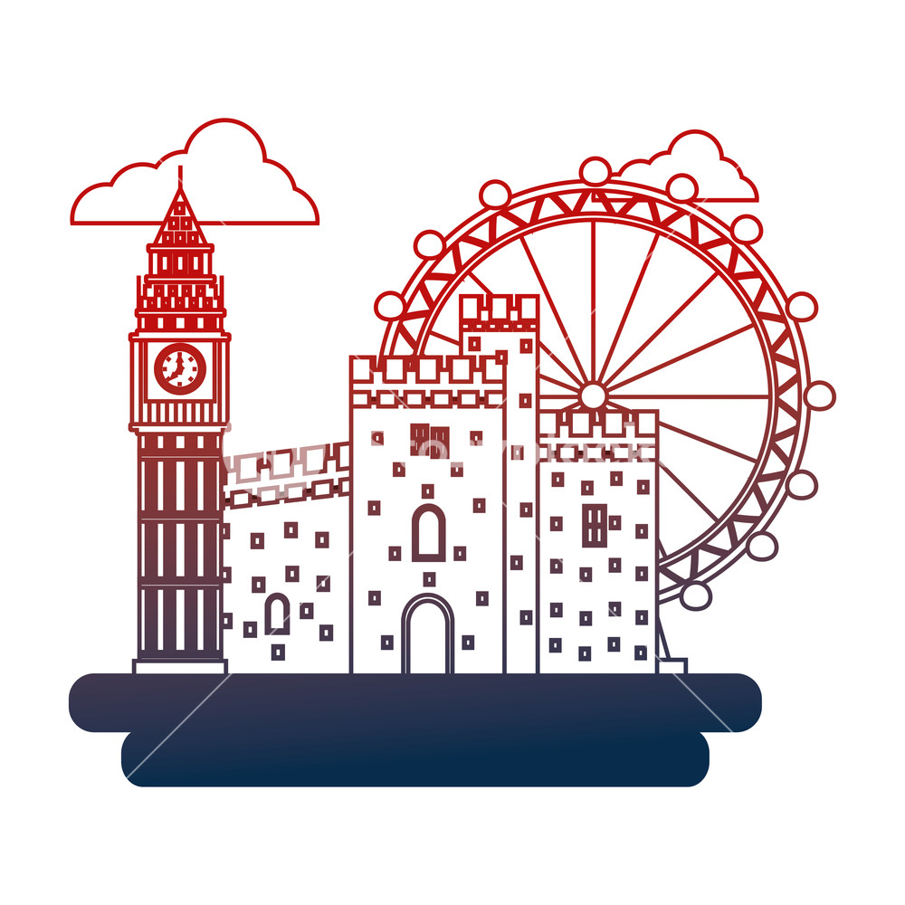 1000x1000 United Kingdom Big Ben Castle And London Eye Vector Illustration