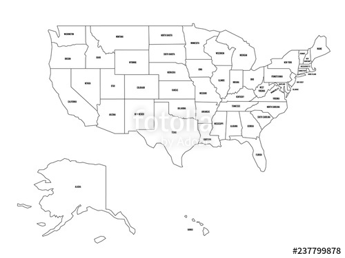 500x375 Political Map Of United States Od America, Usa Simple Flat Black