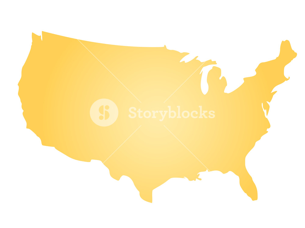 1000x750 Yellow Radial Gradient Silhouette Map Of United States Of America