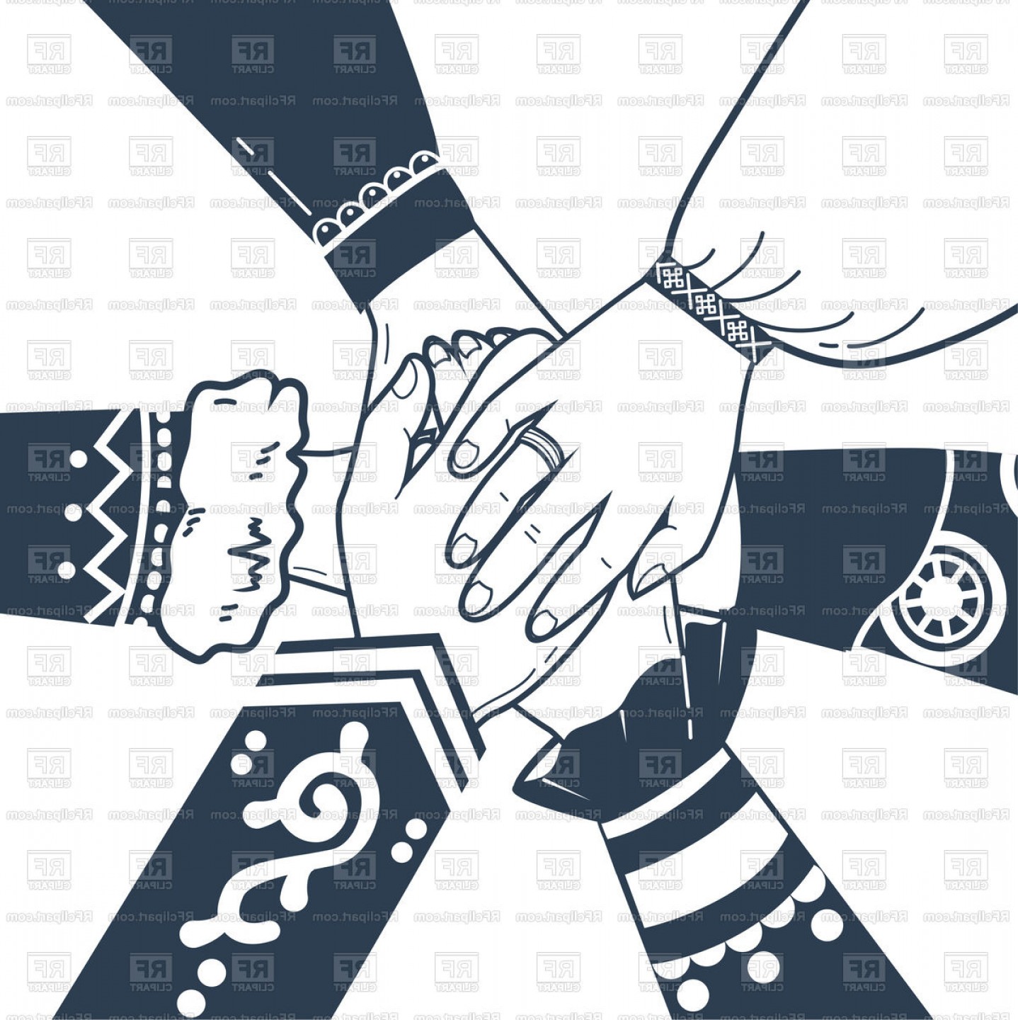 1438x1440 Unity Friendship Solidarity Concept Hands Together Vector Clipart