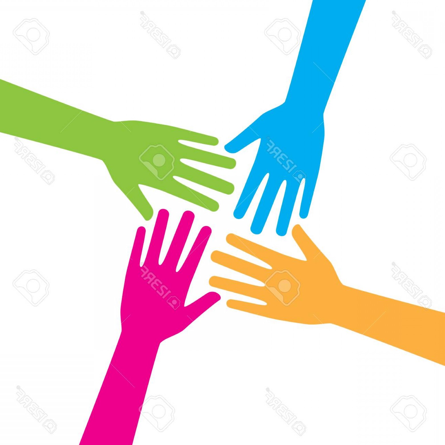 Photostock Vector Four Hands Reaching Out Together Making Teamwork 1560x1560 Photostock Vector Four Hands Reaching Out Together Making Teamwork
