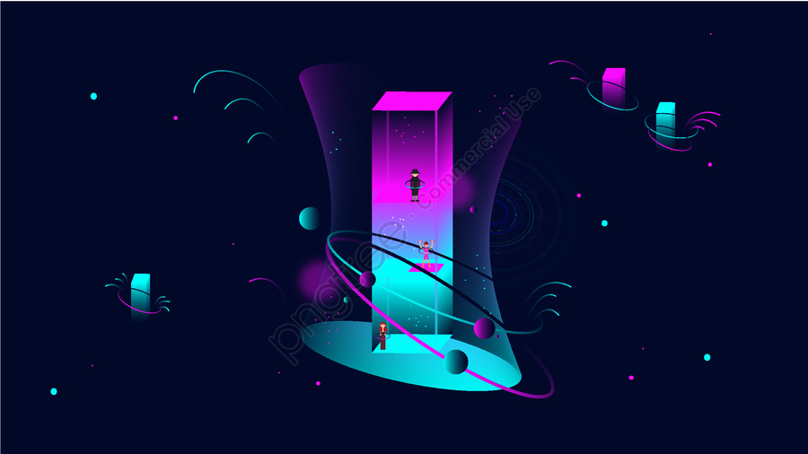 900x506 Original Neon Skyline Style Cosmic Vector Illustration, Original