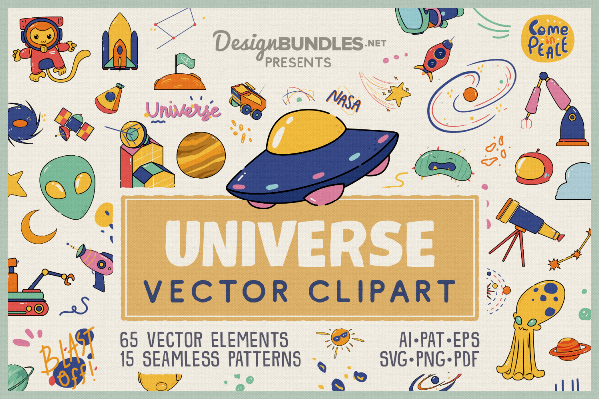 1200x800 Universe Vector Clipart, Seamless Patterns