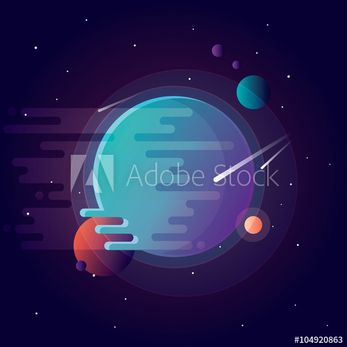 500x500 Vibrant Colorful Planets With Falling Comets Universe Vector