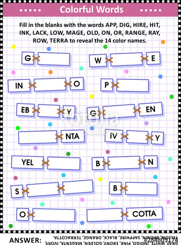 370x500 Word Puzzle Or Word Game With Various Color Names