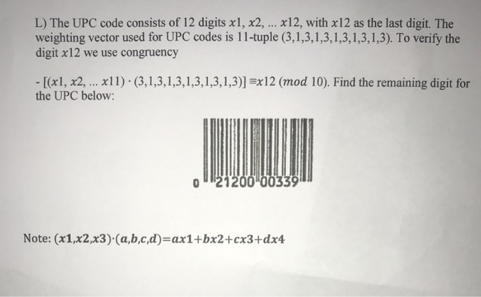 Solved L The Upc Code Consists Of Digits 700x432 Solved L The Upc Code Consists Of Digits