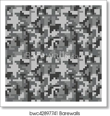 362x382 Pixel Camo Seamless Pattern Grey Urban Camouflage, Art Print