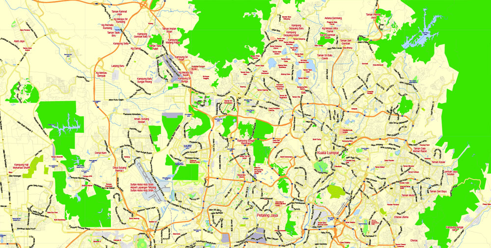 1000x505 Kuala Lumpur Map Vector Malaysia Eng City Plan Editable Illustrator