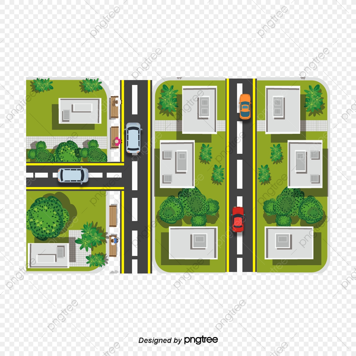 1200x1200 Urban Planning Area, Hand Painted Cartoon, Flat Building