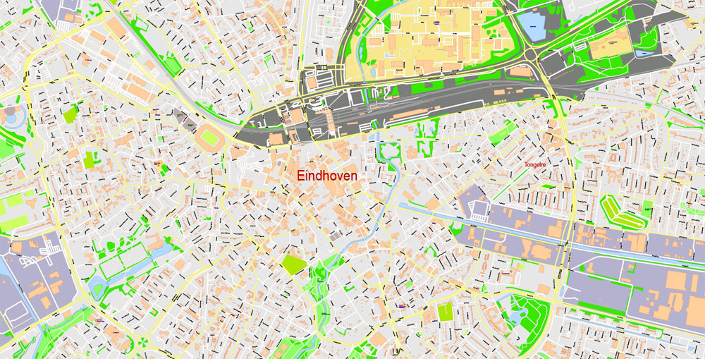 1000x509 City Map Eindhoven Vector Urban Plan Illustrator Editable Street Map