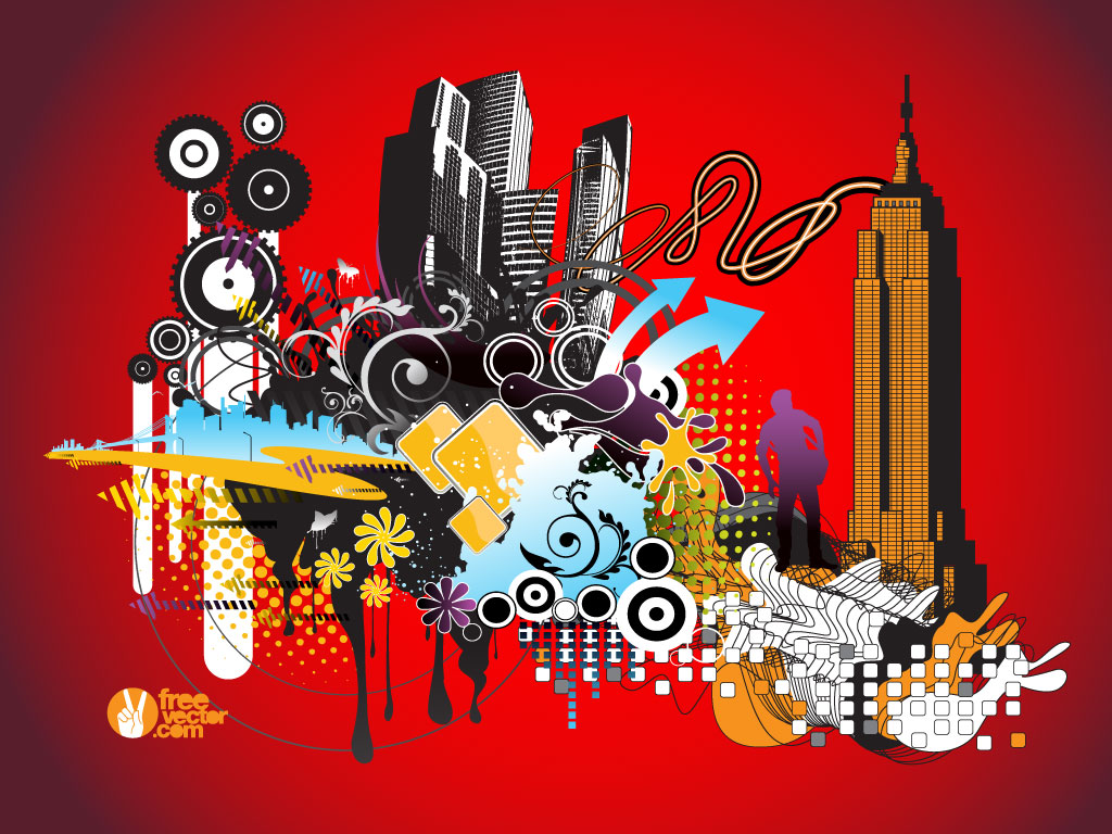 1024x768 Urban Vectors Collage
