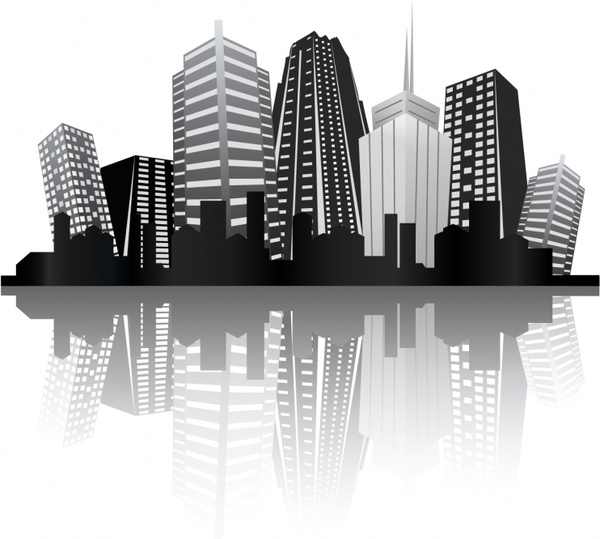 600x539 Urban Background Skyscrapers Icon Black White Reflection Design