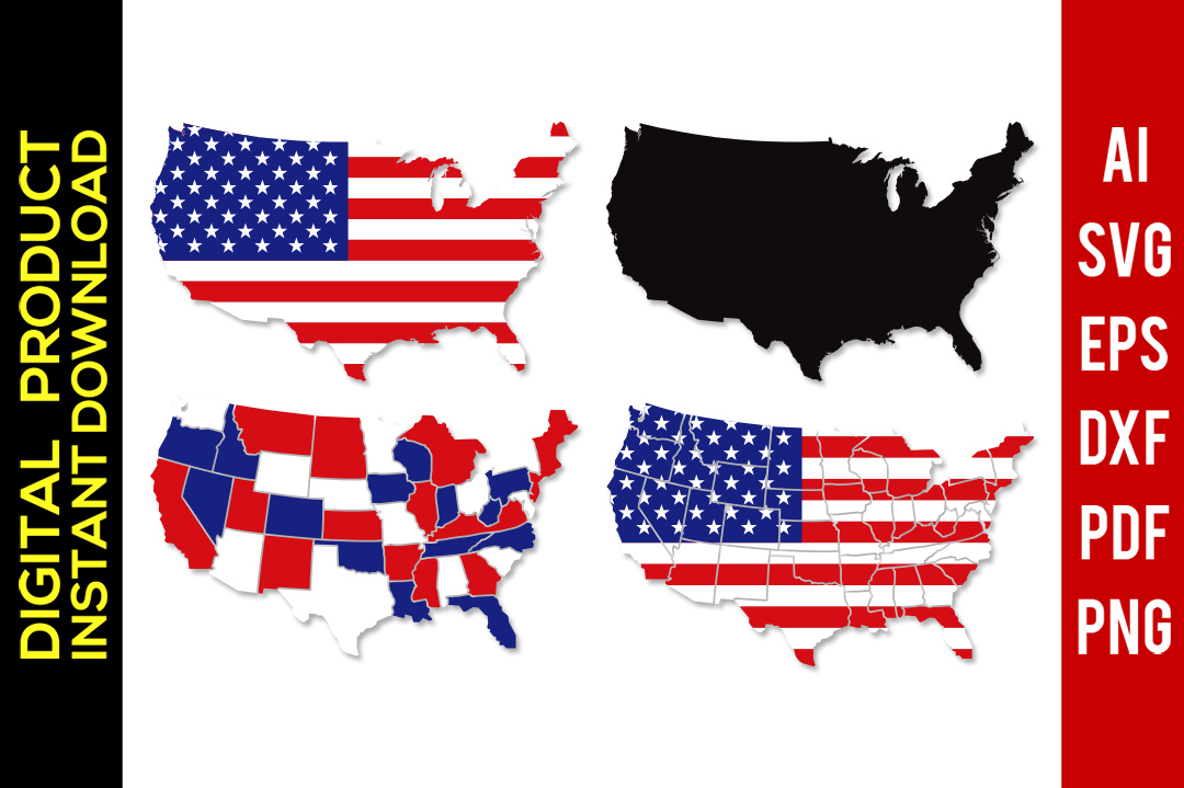1080x719 Usa Map Usa Flag Usa Silhouette Vector Clipart