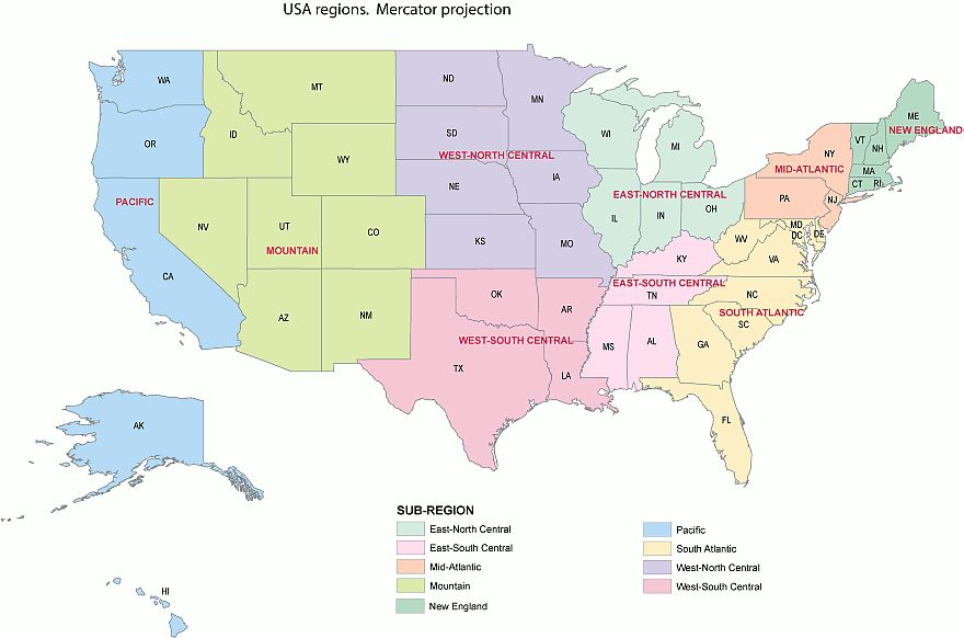 880x582 Usa Regions