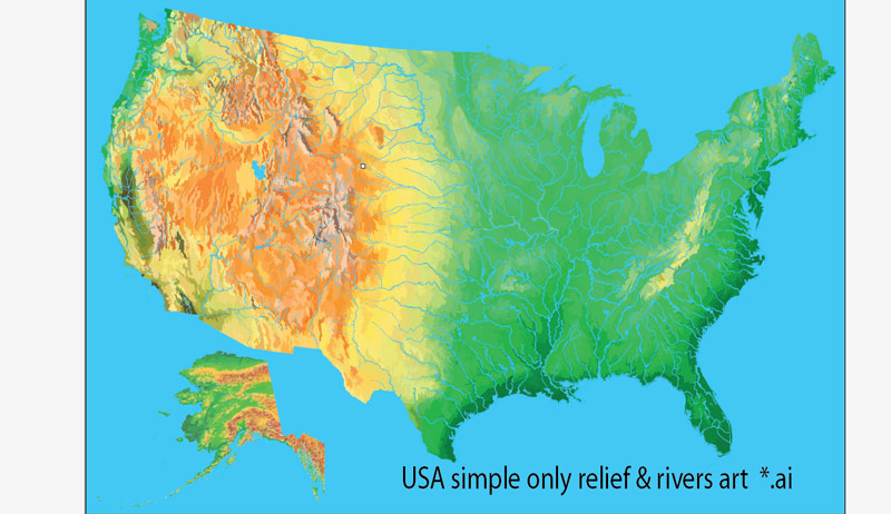 800x462 Us Map Simple Full Vector Only Releff Rivers Adobe Illustrator