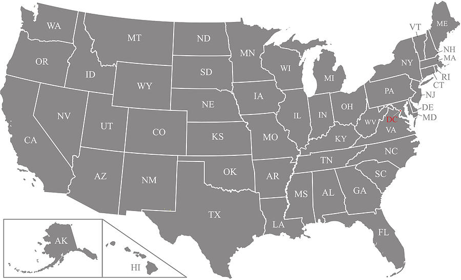 900x548 Us Map Vector Outline Illustration With Abbreviated States Names
