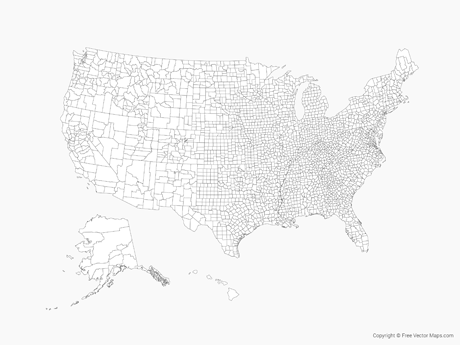 460x345 Vector Map Of United States Of America With Counties