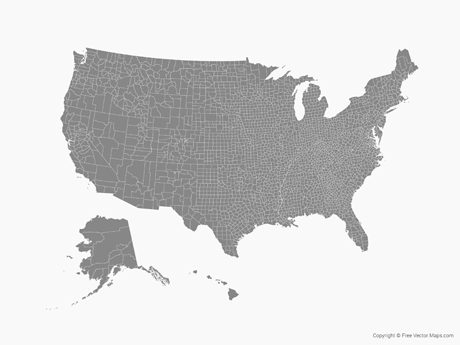 460x345 Vector Map Of United States Of America With Counties Free Vector