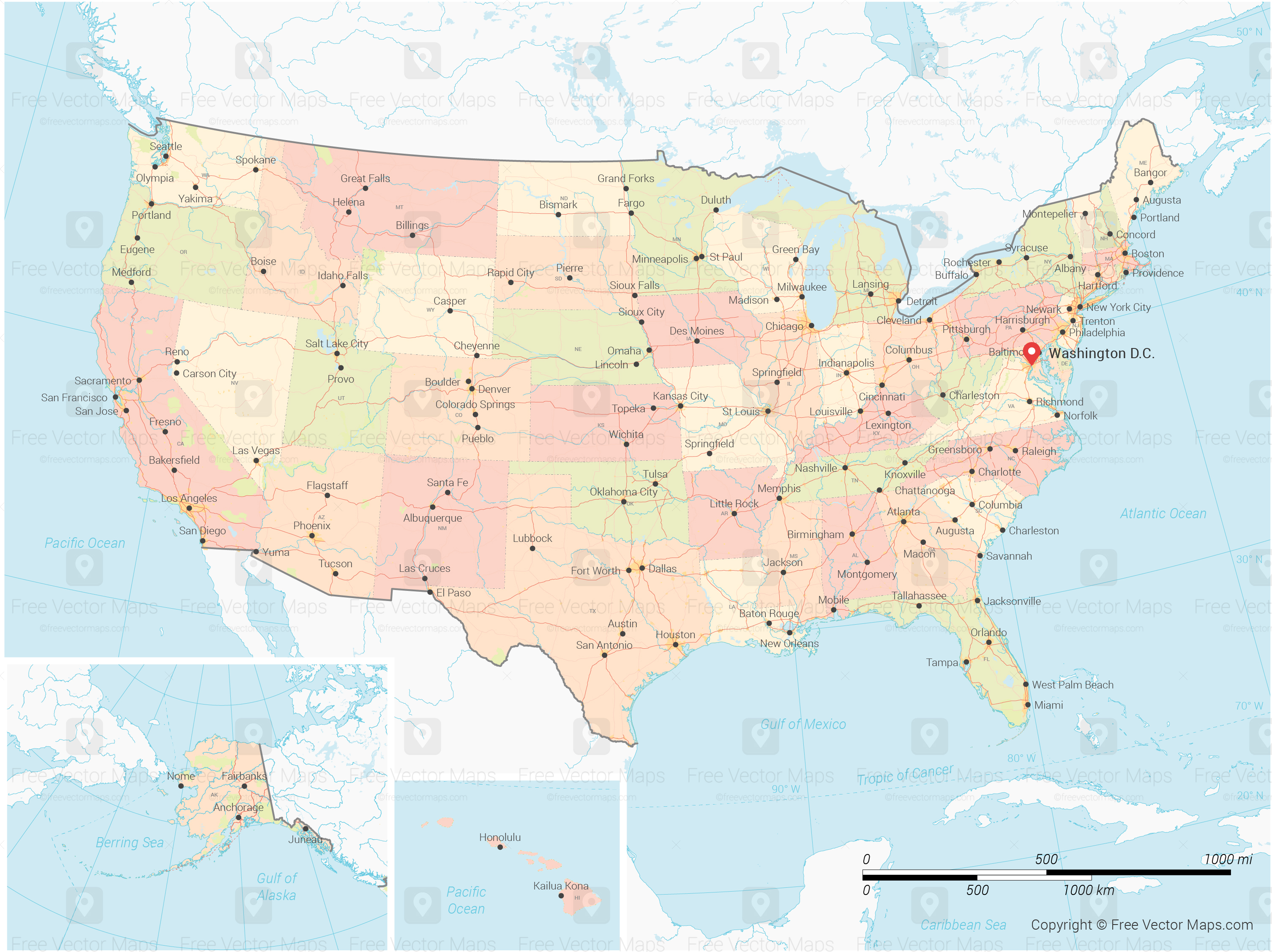 3010x2254 Vector Map Of United States Of America With States