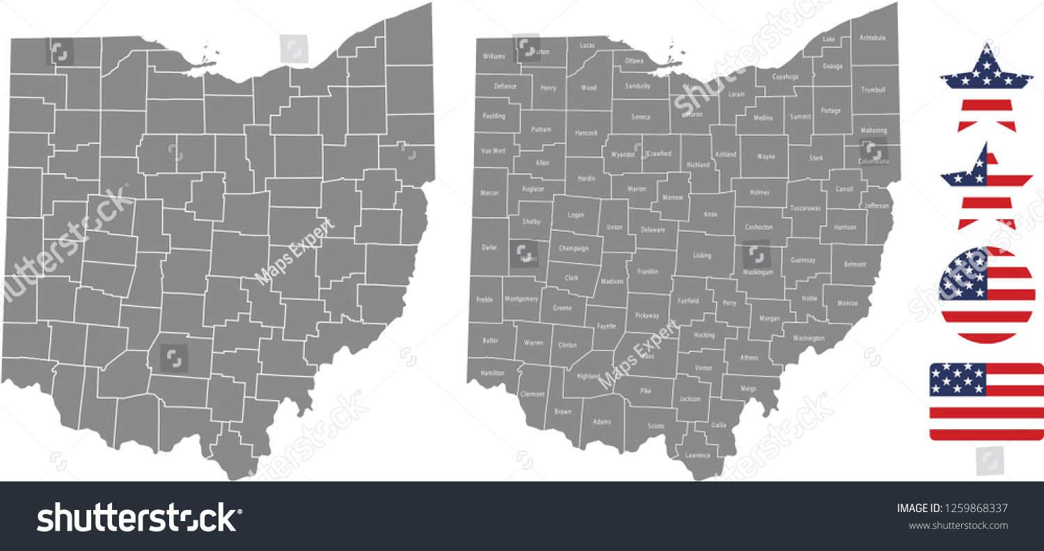1500x792 Ohio County Map Vector Outline In Gray Background Ohio State