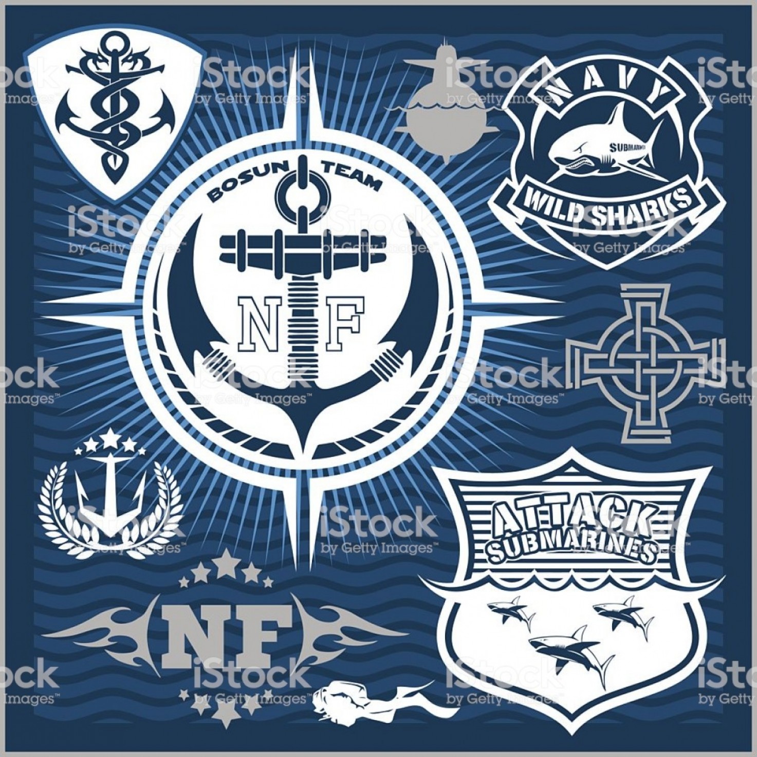 1473x1473 Military And Naval Forces Badges Design Elements Vector Set Gm