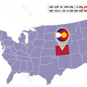 300x300 Photostock Vector Colorado State On Usa Map Colorado Flag And Map