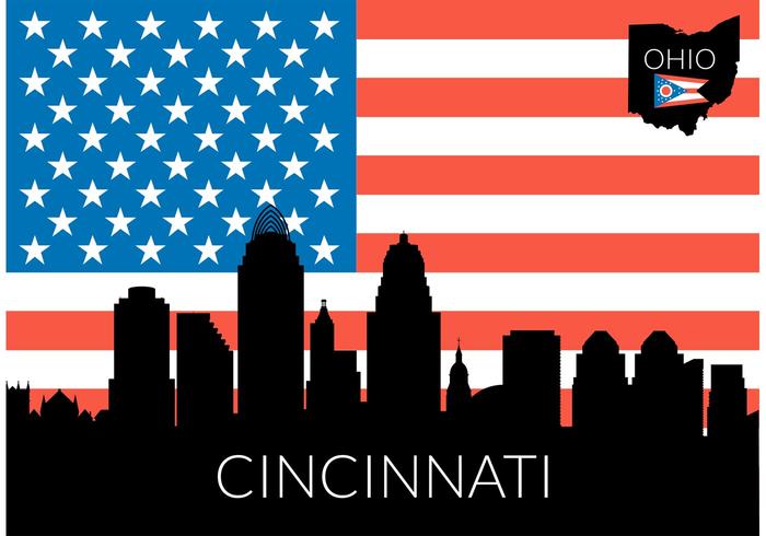 700x490 Free Cincinnati Skyline With Usa Flag Vector