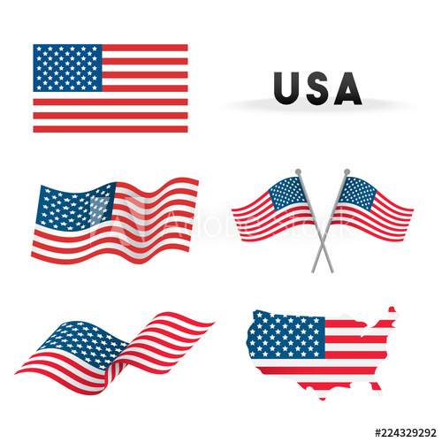 Set Of Usa Flag Vector Illustration Flags Waving With America Map 500x500 Set Of Usa Flag Vector Illustration Flags Waving With America Map