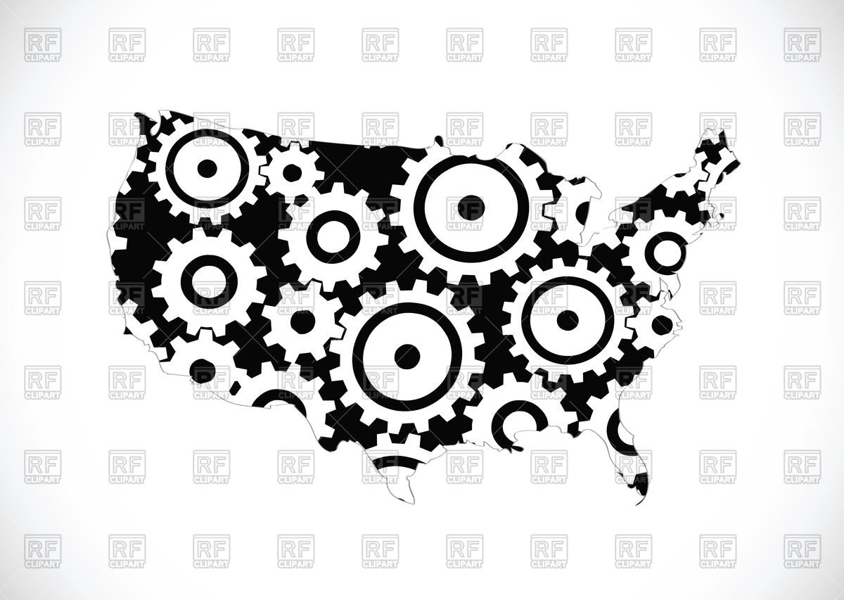 1200x853 Usa Map Outline Filled With Cogwheel Pattern Vector Image Of Signs