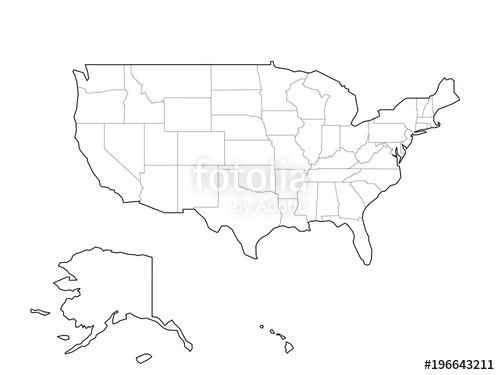 500x375 Blank Black Vector Outline Map Of Usa, United States Of America