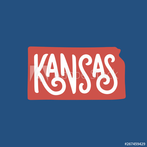 500x500 Kansas Hand Drawn Usa State Name Inside State Silhouette Vector